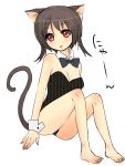  bad_id barefoot bowtie brown_hair cat_ears cat_tail cat_tails feet orange_coffee red_eyes short_hair sitting tail wrist_cuffs 
