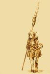  centaur horns mishima_yoshikatsu monochrome monster_girl pointy_ears polearm spear weapon yellow 
