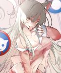  1girl absurdres animal_ears bakemonogatari bakeneko black_hanekawa breasts cat_ears collarbone hanekawa_tsubasa highres large_breasts long_hair monogatari_(series) navel pajamas paw_pose purple_hair tansuke tongue violet_eyes white_hair yellow_eyes 