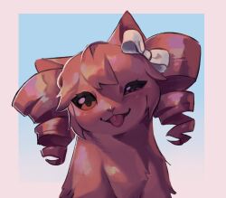 animal_ears animalization blush bow cat cat_ears drill_hair hair_bow half-closed_eye head_tilt highres kasane_teto kasane_teto_(sv) looking_at_viewer photo-referenced red_fur sheepsheep6639 solo synthesizer_v tongue tongue_out twin_drills twintails upper_body vat white_bow