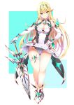  1girl blonde_hair breasts daive elbow_gloves gloves highres large_breasts mythra_(xenoblade) panties pantyshot skindentation sword thigh-highs underwear weapon xenoblade_chronicles_(series) xenoblade_chronicles_2 yellow_eyes 