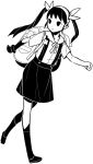  1girl backpack bag bakemonogatari bow hachikuji_mayoi hair_ribbon hairband monochrome monogatari_(series) ribbon skirt solo suspender_skirt suspenders transparent_background wibubox 