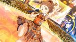  22/7 armpits blush brown_eyes brown_hair dress kono_miyako microphone short_hair smile wink 