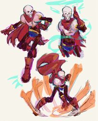  1boy 2025 2d absurdres amorthlen armor blue_shorts bone boots cape digital_media extremely_large_filesize fighting_stance full_body gloves highres huge_filesize humanoid large_filesize magic male male_focus male_only monster monster_boy multiple_views papyrus_(undertale) red_boots red_cape red_gloves red_scarf scarf shorts simple_background skeleton sketch solo teeth undead undertale utdr_(toby_fox) white_armor white_background 