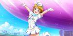  blush brown_hair dress gloves koizumi_hanayo love_live!_school_idol_festival_all_stars short_hair smile violet_eyes 