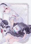  angel angel_wings ass backless_dress backless_outfit bag bandages bandaid bare_back blood blood_bag blush breasts colored_pencil_(medium) darkkanan dress eyes_visible_through_hair first_aid_kit graphite_(medium) hairband halo handbag highres intravenous_drip large_breasts legs lolita_fashion lolita_hairband long_hair name_tag nurse original red_eyes shoulder_bag sidelocks stuffed_animal stuffed_toy thighs traditional_media white_hair wings 