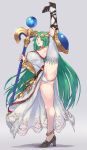  1girl absurdres armpit_peek armpits ass asymmetrical_legwear bare_shoulders blush breasts dress dress_lift full_body green_eyes green_hair grey_background high_heels highres jewelry kid_icarus kid_icarus_uprising large_breasts leg_up legs long_hair looking_at_viewer negresco open_mouth palutena panties pantyshot partially_visible_vulva sandals shield simple_background single_thighhigh smile solo spread_legs staff thick_thighs thigh-highs thighs tiara underwear 