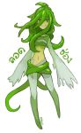  blush_stickers commentary english_commentary full_body green_eyes green_hair green_skin lod_chong_(food) long_hair long_sleeves looking_at_viewer monster_girl navel niking no_feet original personification plant_girl signature simple_background sleeves_past_fingers sleeves_past_wrists smile thai_text translation_request white_background 
