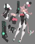  1girl animal_ears armor breasts cat_girl gun heterochromia highres n9+ open_mouth original pink_hair sword tail weapon 