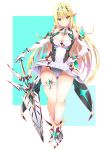  1girl absurdres blonde_hair breasts daive elbow_gloves gloves highres large_breasts mythra_(xenoblade) panties pantyshot skindentation sword thigh-highs underwear weapon xenoblade_chronicles_(series) xenoblade_chronicles_2 yellow_eyes 