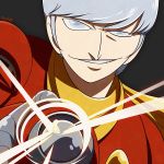  1boy albert_heinrich cyborg_009 dated grey_background grey_eyes hand_up looking_at_viewer male_focus silver_hair simple_background smirk solo sorges upper_body 