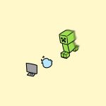  creeper flat_color highres minecraft monitor no_humans running simple_background speed_lines study_(artist) surprised twitter twitter_logo 