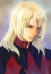  1boy blonde_hair blue_eyes close-up gundam gundam_seed gundam_seed_destiny highres long_hair looking_down military military_uniform parted_lips rey_za_burrel solo takeda_yuuko uniform 