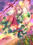  1girl boots fairy fairy_wings fire_emblem fire_emblem_cipher fire_emblem_heroes flower hair_flower hair_ornament hmk84 leaf long_hair low_twintails mirabilis_(fire_emblem) official_art pink_hair pointy_ears solo sparkle sword twintails violet_eyes water weapon wings 