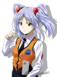  1girl artist_name black_neckwear clenched_hand highres hoshino_ruri kidou_senkan_nadesico looking_to_the_side medium_hair miyabi_mt-b necktie silver_hair solo twintails uniform upper_body yellow_eyes 