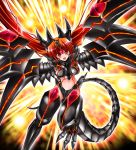  1girl :d breastplate breasts bunji commentary dragon dragon_girl dragon_tail dragon_wings duel_monster flying long_hair looking_at_viewer mecha_musume mechanical_wings monster_girl open_mouth orange_hair personification red-eyes_darkness_metal_dragon red_eyes smile solo tail v-shaped_eyebrows very_long_hair wings wyvern yuu-gi-ou 