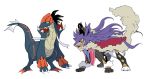  animalization baseball_cap cape claws closed_mouth commentary_request floating_hair fur-trimmed_cape fur_trim hat leon_(pokemon) long_hair looking_to_the_side newo_(shinra-p) orange_headwear paws pokemon pokemon_(game) pokemon_swsh purple_hair raihan_(pokemon) red_cape smile tail yellow_eyes 