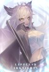  1girl absurdres animal_ears arknights bangs bielin black_jacket breasts commentary crop_top eyebrows_visible_through_hair grey_eyes highres jacket lappland_(arknights) long_hair looking_at_viewer medium_breasts midriff navel open_clothes open_jacket shirt silver_hair smile solo stomach upper_body white_shirt wolf_ears 