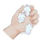  1other ayu_(mog) commentary fingernails hands original out_of_frame rabbit signature simple_background symbol_commentary white_background 