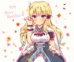  1girl bangs black_bow blonde_hair blue_eyes blush bow breasts elf eyebrows_visible_through_hair hair_bow hair_ornament long_hair looking_at_viewer mk1122maki pointy_ears princess_connect! princess_connect!_re:dive saren_(princess_connect!) smile solo 