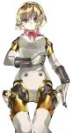  1girl aegis_(persona) android armband blonde_hair blue_eyes bow expressionless gloves hairband joints lor_(roasyerizyonirapi) mechanical_parts persona persona_3 robot robot_joints short_hair simple_background solo white_background white_gloves 