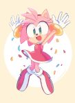  1girl :d amy_rose arms_up blush boots confetti english_commentary full_body furry gloves green_eyes happy happy_birthday high_heel_boots high_heels looking_at_viewer open_mouth smallpanda smile solo sonic_the_hedgehog white_gloves 