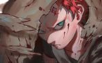  1boy angry artist_name bangs blood collarbone face gaara green_eyes highres ibuo_(ibukht1015) looking_at_viewer male_focus naruto naruto_(series) redhead sand short_hair solo tattoo very_short_hair 