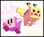  :d artsy-rc black_border border commentary crossover english_commentary highres kirby kirby_(series) minecraft no_humans open_mouth pokemon signature smile 