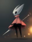  1other cloak highres holding holding_weapon hollow_eyes hollow_knight hornet_(hollow_knight) okame_nin red_cloak solo standing weapon 