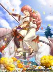  1boy 1girl celica_(fire_emblem) child conrad_(fire_emblem) fire_emblem fire_emblem_cipher fire_emblem_echoes:_shadows_of_valentia flower horse mineri official_art pantyhose red_eyes redhead siblings stick 