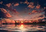  abisswalker8 absurdres chair clouds cloudy_sky commentary_request highres horizon huge_filesize no_humans ocean original outdoors power_lines reflection scenery sky station sunset water 
