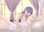  2girls arm_behind_back bangs bed blue_eyes blue_hair bra byleth_(fire_emblem) byleth_eisner_(female) byleth_eisner_(female) curtains cushion cute edelgard_von_hresvelg eye_contact female_my_unit_(fire_emblem:_three_houses) fire_emblem fire_emblem:_three_houses fire_emblem:_three_houses fire_emblem_16 hand_in_another&#039;s_hair intelligent_systems leg_up long_hair looking_at_another messy_hair midriff multiple_girls my_unit_(fire_emblem:_three_houses) nintendo parted_bangs parted_lips raki_(kuroe) short_shorts shorts silver_hair smile sports_bra strap_slip tank_top twitter_username underwear violet_eyes window yuri 