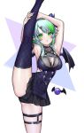  1girl :o absurdres bat_wings breasts bsapricot bsapricot_(vtuber) english_commentary green_eyes highres indie_virtual_youtuber looking_at_viewer medium_breasts open_mouth solo split standing standing_on_one_leg standing_split virtual_youtuber white_background wings 