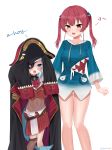  absurdres blue_eyes blush breasts clover_(cloversoya) crossdressinging eyepatch gawr_gura hat heterochromia highres hololive hood hoodie houshou_marine long_hair looking_at_viewer pirate red_eyes redhead smile twintails virtual_youtuber 