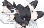  1girl bangs black_capelet black_dress breasts butterfly_hair_ornament capelet dress echidna_(re:zero) hair_ornament large_breasts long_hair long_sleeves looking_at_viewer re:zero_kara_hajimeru_isekai_seikatsu shiseki_hirame silver_hair simple_background striped vertical-striped_dress vertical_stripes white_background white_eyelashes 