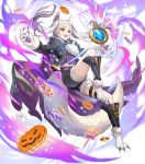  1girl alternate_costume animal_ears fire_emblem fire_emblem_awakening fire_emblem_heroes grima_(fire_emblem) halloween_costume highres long_hair official_art red_eyes robin_(fire_emblem) robin_(fire_emblem)_(female) shorts solo tail teffish tied_hair transparent_background twintails white_hair wolf_ears wolf_tail 