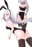  absurdres animal_ears ass bunny_girl echiru39 emilia_(re:zero) emilia_(re_zero) highres no_bra pointy_ears rabbit_ears re:zero_kara_hajimeru_isekai_seikatsu silver_hair tail thigh-highs violet_eyes 