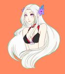  1girl artist_name bikini bikini_top black_bikini_top cute edelgard_von_hresvelg female_focus female_swimwear fire_emblem fire_emblem:_three_houses fire_emblem:_three_houses fire_emblem_16 fire_emblem_heroes flower flower_hair_ornament flower_on_head hair_ornament intelligent_systems lips long_hair nintendo orange_background solo swimsuit tricl violet_eyes white_hair 