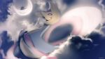  artist_name clouds commentary_request cresselia darkrai gen_4_pokemon glowing legendary_pokemon looking_at_viewer mayotsunamayo moon mythical_pokemon no_humans outdoors pink_eyes pokemon pokemon_(creature) watermark 