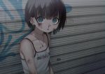  1girl black_hair blood blue_eyes bruise bruise_on_face collarbone dancho_(dancyo) ear_piercing earrings highres injury jewelry looking_at_viewer necklace nosebleed original piercing short_hair solo spaghetti_strap tank_top upper_body white_tank_top 