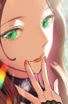  1girl brown_hair closed_mouth dorothea_arnault fire_emblem fire_emblem:_three_houses green_eyes highres kh_(tanakananataka) long_hair nail_polish portrait solo tongue tongue_out 