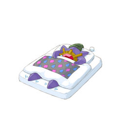  commentary_request green_hat hat lilac_(p-f_easy) lying mattress mega_starmie nightcap no_humans on_back pokemon pokemon_(creature) pokemon_focus simple_background solo starmie under_covers white_background 