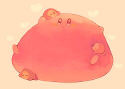  :o analogous_colors blush_stickers closed_mouth cuddling fat heart kirby kirby_(series) no_humans one_eye_closed purano7 simple_background waddle_dee warm_colored yellow_background 