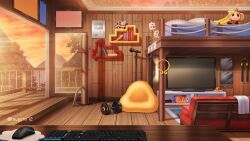  azuma_hatori balcony bean_bag_chair bed bedroom bookshelf computer_keyboard computer_mouse couch dumbbell dusk flame_print glass_ceiling handheld_game_console highres indie_virtual_youtuber indoors journey_to_the_west mario_kart microphone microphone_stand mountain mousepad_(object) mu_ren_zhuang no_humans note nunchaku official_art photo_(object) picture_frame pillar pillow red_shell_(mario) rug scenery shelf silver_creator_award stuffed_banana stuffed_monkey sun_kenji sun_wukong super_mario_bros. table television towel tree unworn_headwear weapon wooden_floor wooden_table wooden_wall youtube_creator_award 