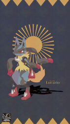  1other black_fur blue_fur body_fur furry highres lucario mega_lucario mega_pokemon meme_(sleepsheep) multicolored_fur pokemon pokemon_(creature) pokemon_focus red_eyes red_fur snout solo spikes yellow_fur 