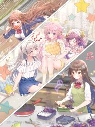  &gt;_&lt; 0_0 5boys ? ahoge annoyed apron aura bag beamed_eighth_notes bento black_hair blazer blue_eyes blue_jacket blue_skirt bow bowtie braid braided_hair_rings bread bread_slice brown_hair brown_horns censored chopsticks clenched_teeth copyright_notice curtains cushion dark_aura demon_horns eighth_note feathered_wings flower flying_sweatdrops food food_in_mouth frying_pan green_apron grey_hair hair_between_eyes hair_bow hair_flower hair_ornament hair_ribbon hair_rings halo heart_cushion holding holding_bag holding_bento holding_cushion horns jacket jam kneehighs maid_headdress marie_(z/x) mosaic_censoring motion_lines mouth_hold multiple_boys multiple_girls musical_note nu_(z/x) official_art open_clothes open_jacket pecteilis pink_hair pink_shirt pointing pointing_at_self pointing_up pointy_ears prism_(z/x) purple_hair red_bow red_bowtie ribbon running school_uniform serino_itsuki shamoji shirt shorts skirt smile socks speed_lines split_screen star_(symbol) star_hair_ornament teeth toast toast_in_mouth traditional_halo ugly_(z/x) violet_eyes white_apron white_bow white_shirt white_wings wings yellow_bow yellow_eyes yellow_ribbon yellow_shorts z/x 