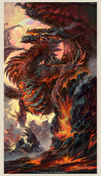  absurdres aixgz artist_name border character_name claws deathwing dragon glowing_mouth highres horns monster monster_focus no_humans outdoors rock smoke smoke_from_mouth solo warcraft western_dragon white_border wings world_of_warcraft 