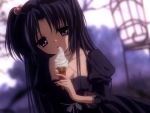 1girl dress eating food hair_bobbles hair_ornament ice_cream ichinose_kotomi official_art solo two_side_up 