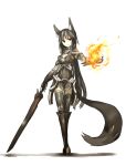  fire highres long_hair magic original red_eyes shirogane_usagi solo sword tail thigh-highs thighhighs weapon 