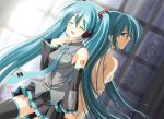  closed_eyes detached_sleeves hatsune_miku open_mouth skywaker tears thighhighs twintails vocaloid zettai_ryouiki 